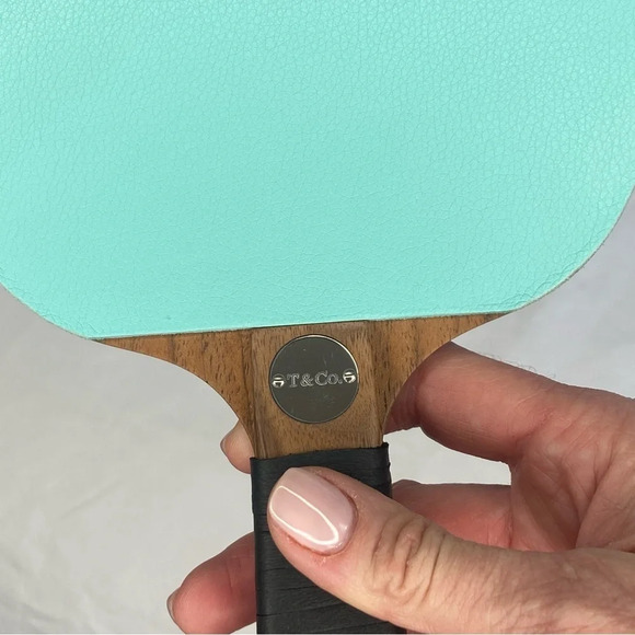 NEW TIFFANY & CO Table Tennis Racket/3 Balls Blue/Black Leather  American Walnut - Picture 11 of 16